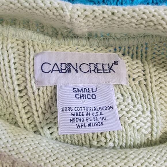 Vintage Cabin Creek Green Square Patterned 80's/90s Pullover Knit Sweater Size S - Picture 7 of 7